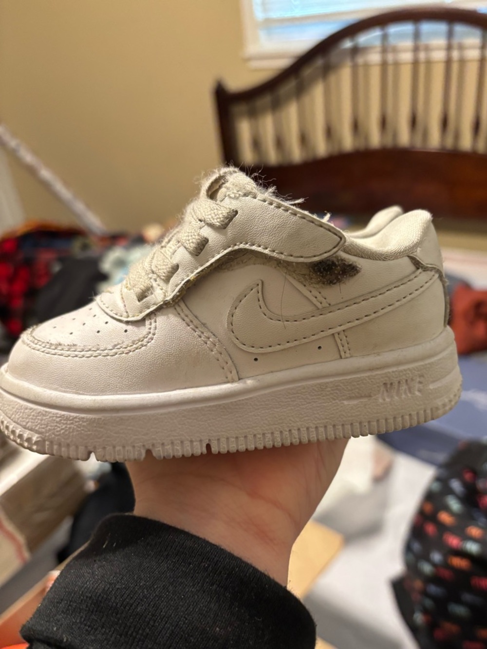 Nike Kids Cream Leather Sneaker with Signature Swoosh